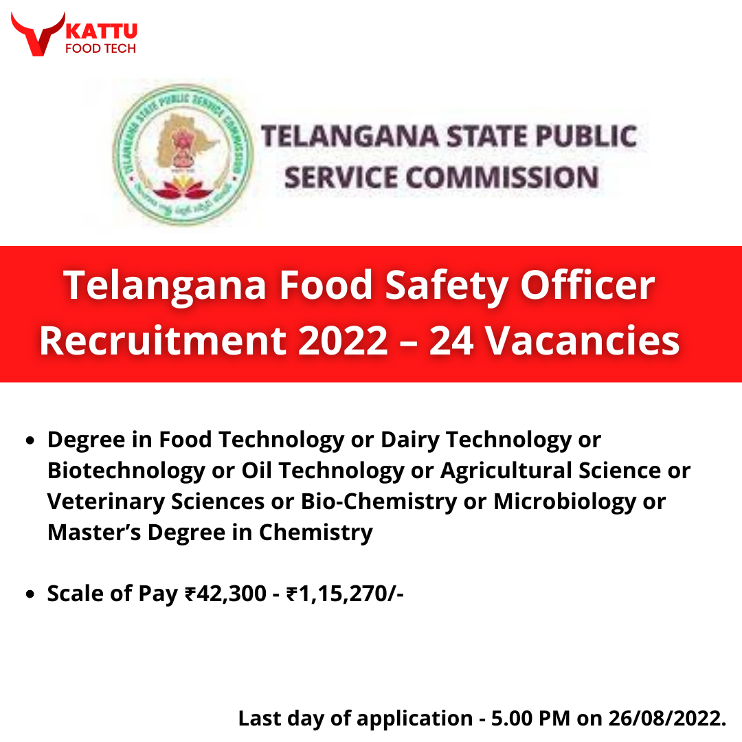 Telangana Food Safety Officer Recruitment 2022 – 24 Vacancies | KATTUFOODTECH | Food Technology Government Jobs