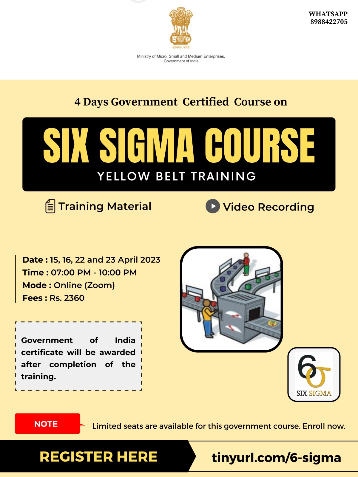 Six Sigma Yellow Belt Training by MSME, Govt of India - Check eligibility, training dates, syllabus, exam pattern, fee structure over here | KATTUFOODTECH