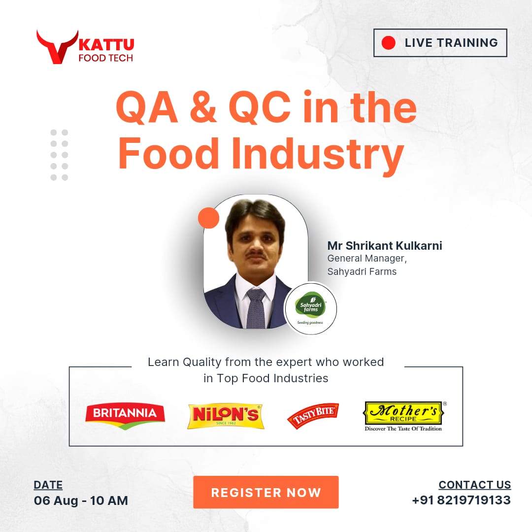 Training Program on - Quality Control and Quality Assurance in Food Industry - Food Technologist / Food Technology online training programs