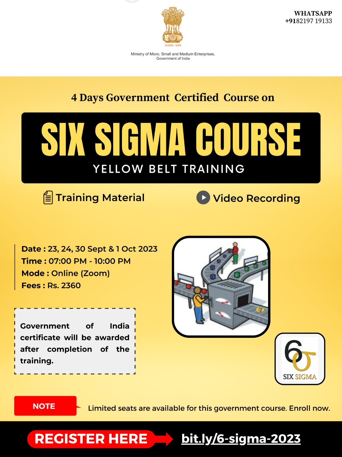 Six Sigma Yellow Belt Training by MSME, Govt of India - Check eligibility, training dates, syllabus, exam pattern, fee structure over here | KATTUFOODTECH