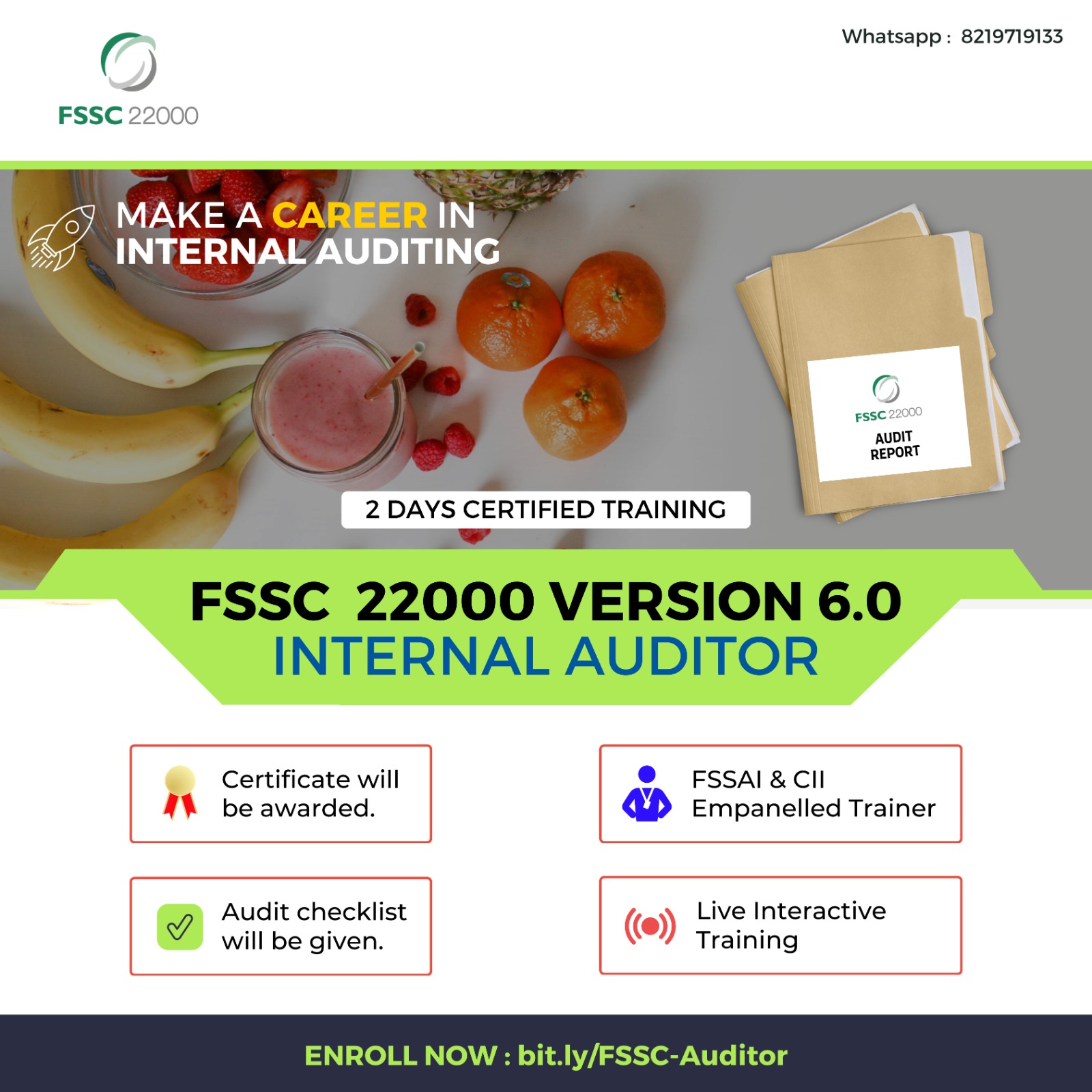 FSSC 22000 Version 6.0 Internal Audit Training - Online Training Program - Training Material, certificate will be provided | KATTUFOODTECH