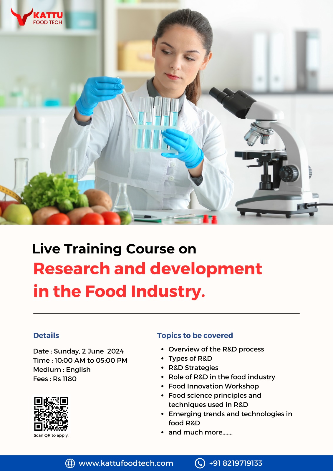 R&D in Food Industry - 1 day online training program - Check important dates, syllabus, duration, certificate sample & other more details || KATTUFOODTECH