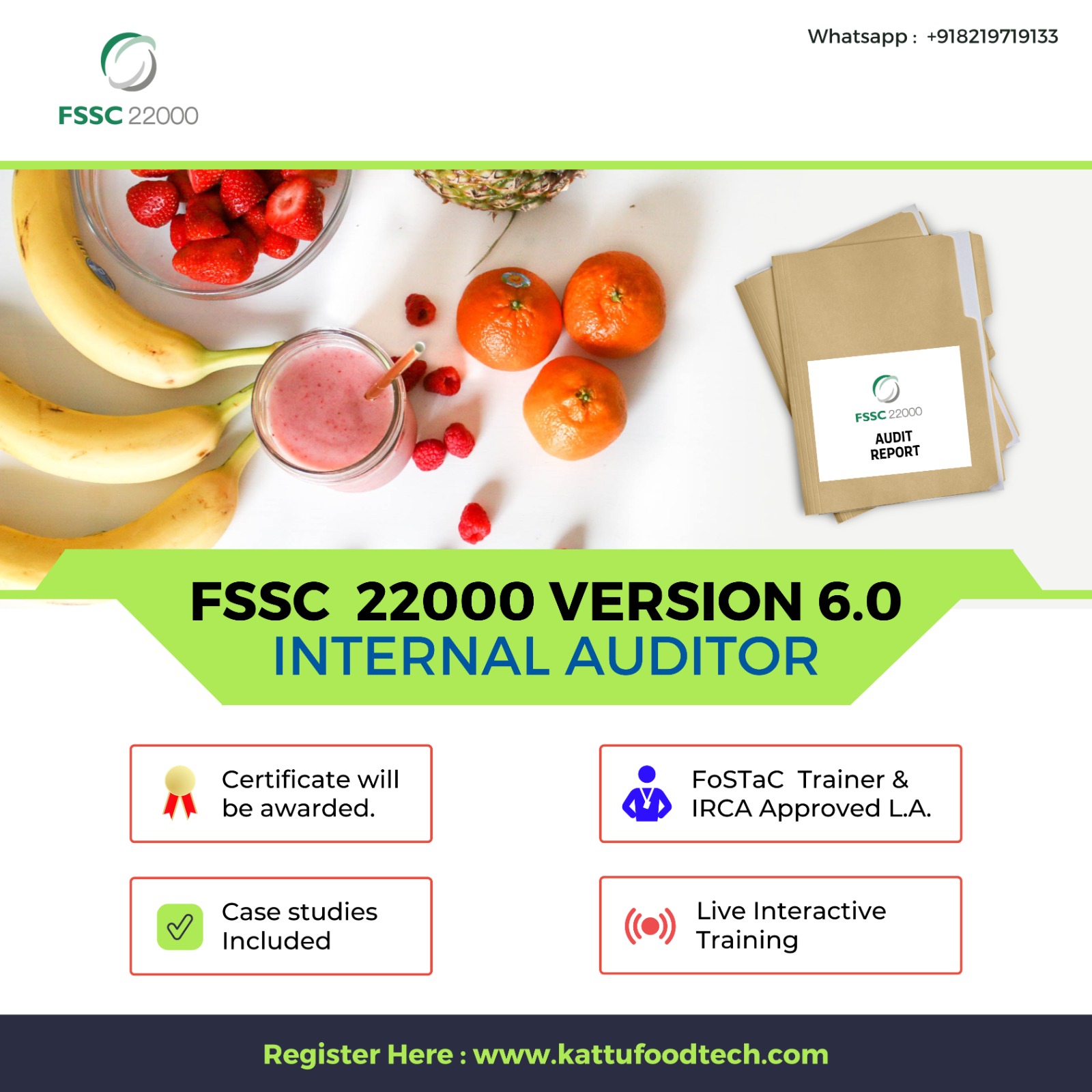 FSSC 22000 Version 6.0 Internal Audit Training - Online Training Program - Training Material, certificate will be provided | KATTUFOODTECH