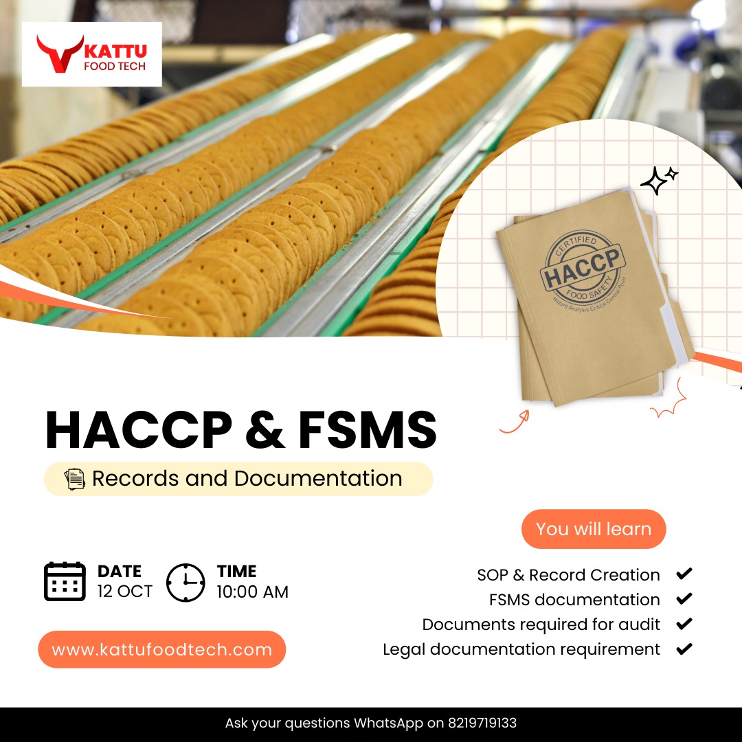 HACCP & FSMS (Records and Documentation) Training Program - Check here upcoming dates, Syllabus, fees, training content, certificate } KATTUFOODTECH