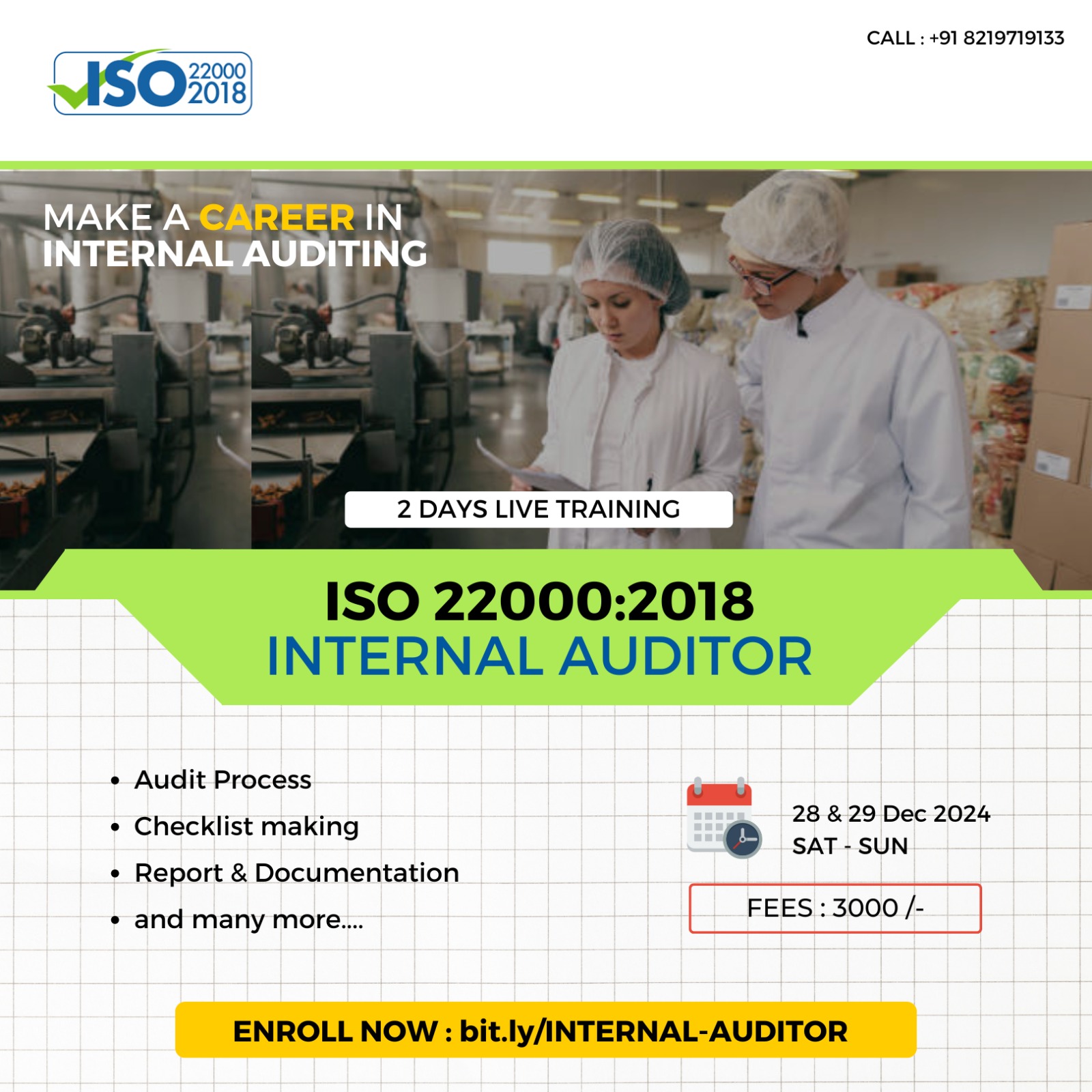 ISO 22000:2018 Internal Auditor Training - 2 Days training program - Check here for upcoming dates, certificate details, trainer | KATTUFOODTECH