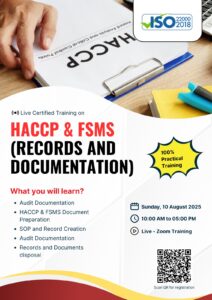HACCP & FSMS (Records and Documentation) - Date : Sunday, 20 August 2025Time : 10:00 AM to 05:00 PMFee : Rs 1180Mode : Online || KATTUFOODTECH
