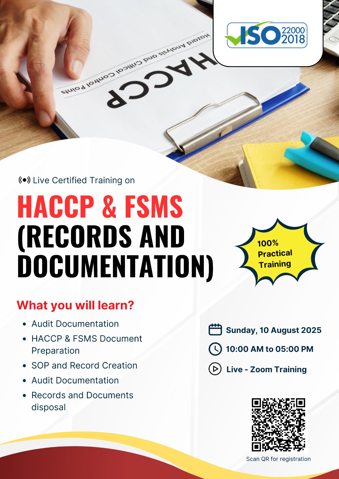 HACCP & FSMS (Records and Documentation) - Date : Sunday, 20 August 2025Time : 10:00 AM to 05:00 PMFee : Rs 1180Mode : Online || KATTUFOODTECH
