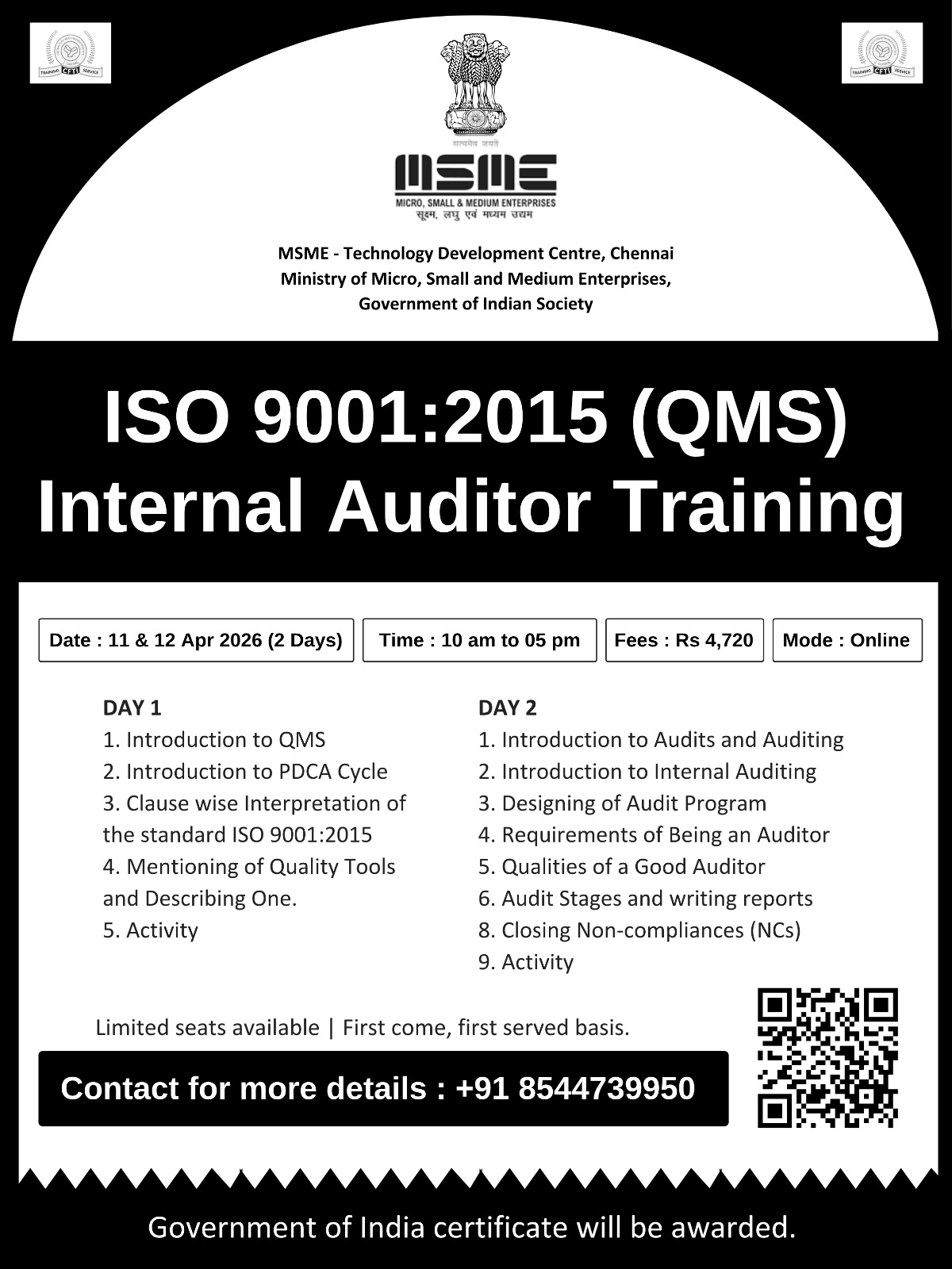 ISO 9001:2015 Internal Auditor (QMS) Training Course by Gov. of India || KATTUFOODTECH